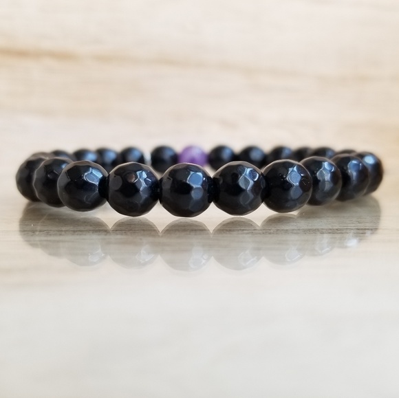 Black Onyx & Chevron Amethyst Bracelet - Picture 3 of 5